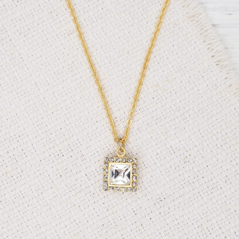 Square Crystal Pendant Necklace