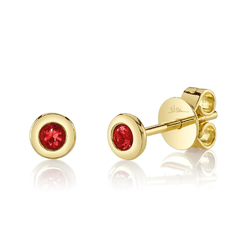 14K Gold 0.10 Carat Round Ruby Bezel Stud Earrings