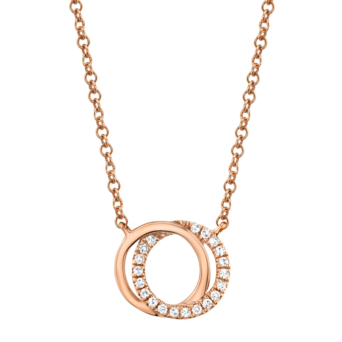 14K Rose Gold Diamond Interlocking Circles Necklace