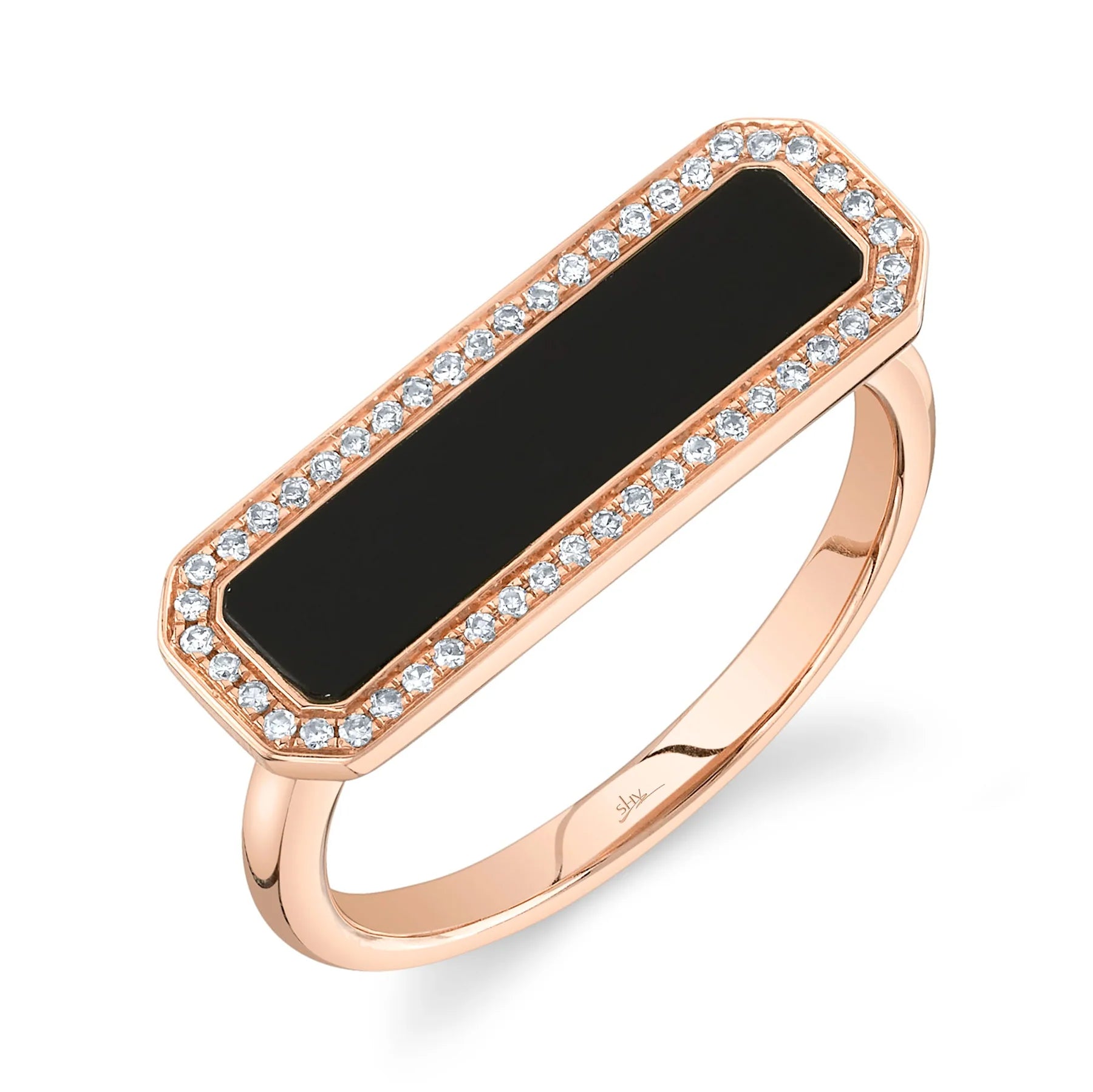 14K Rose Gold Onyx Diamond Bar Ring