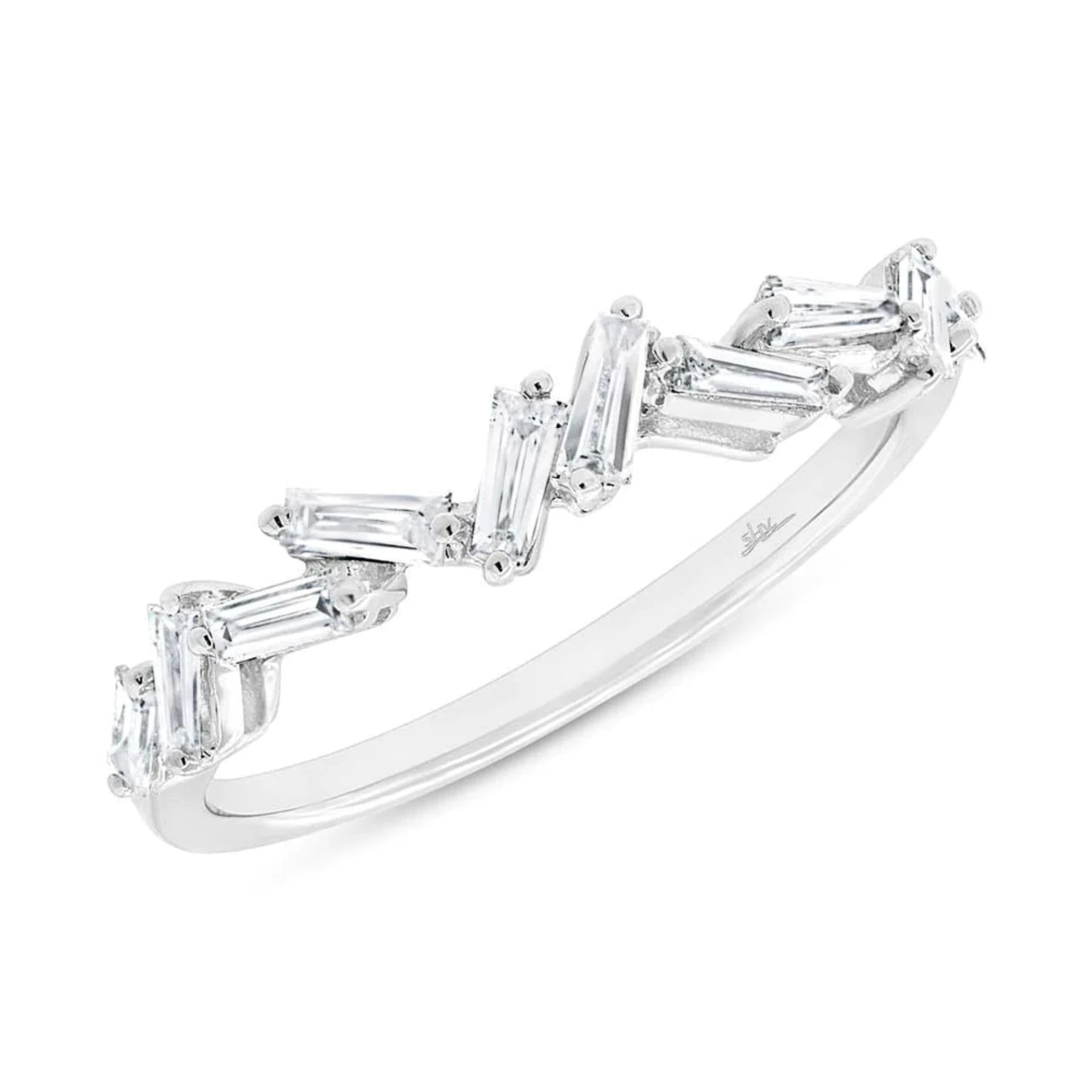 14K White Gold 0.46 Carat Total Weight Scattered Baguette Diamond Band