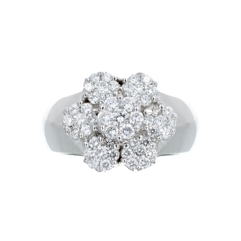 14K White Gold 1 Carat Total Weight Diamond Flower Cluster Ring