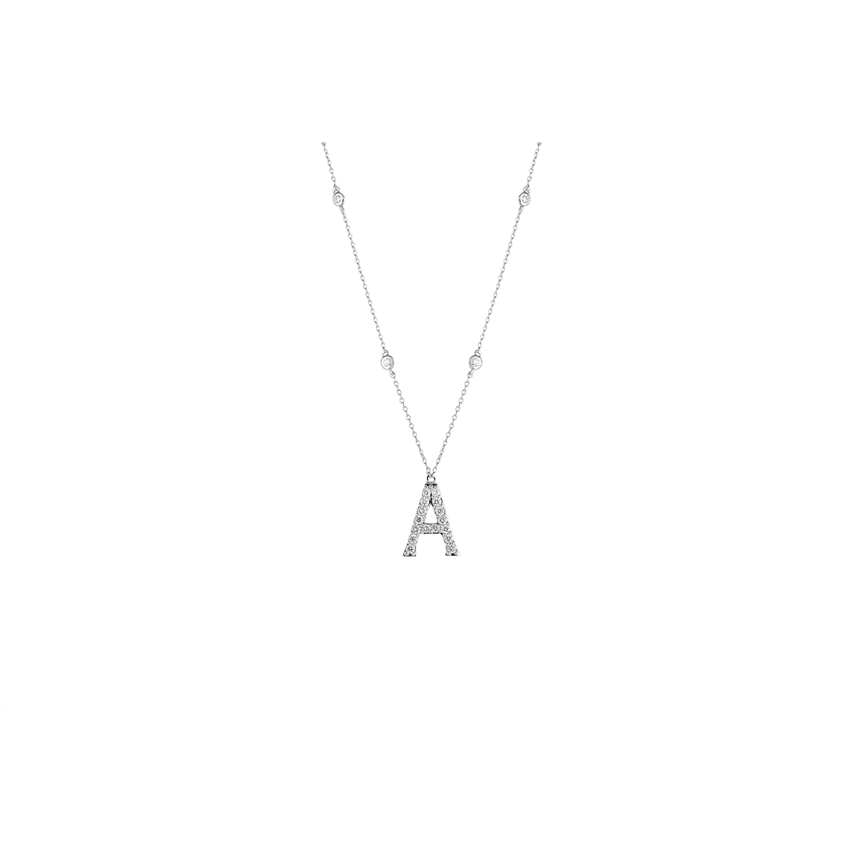 14K White Gold Diamond A Initial Necklace