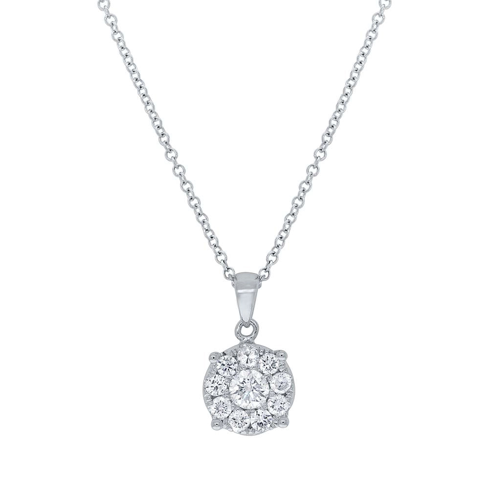 14K White Gold Diamond Cluster Necklace