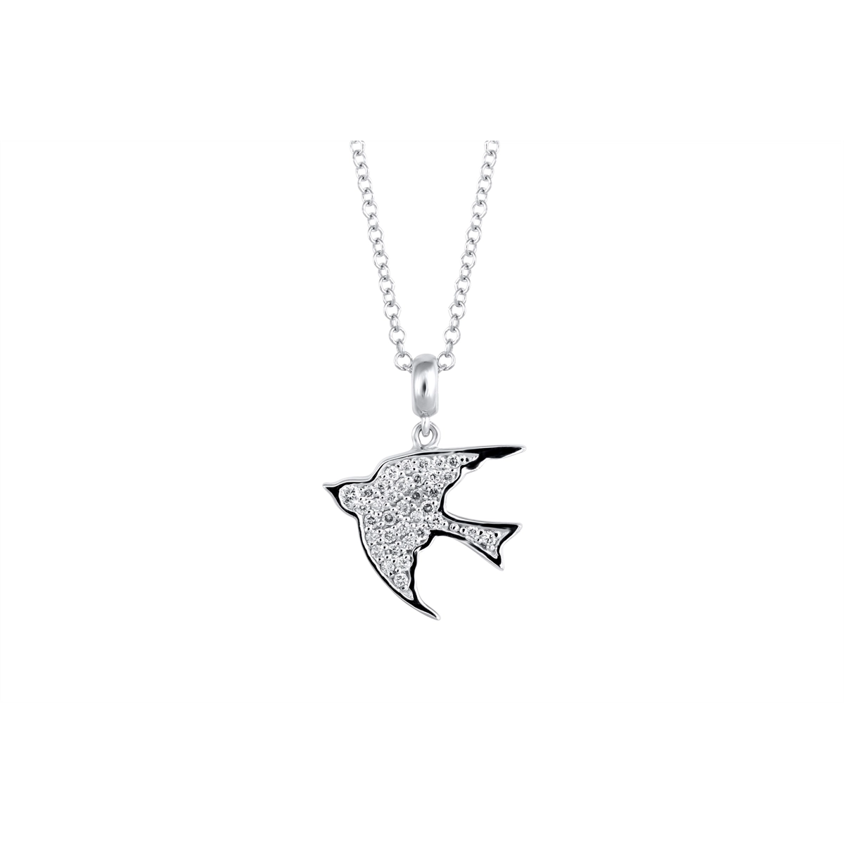 14K White Gold Diamond Dove Pendant Necklace