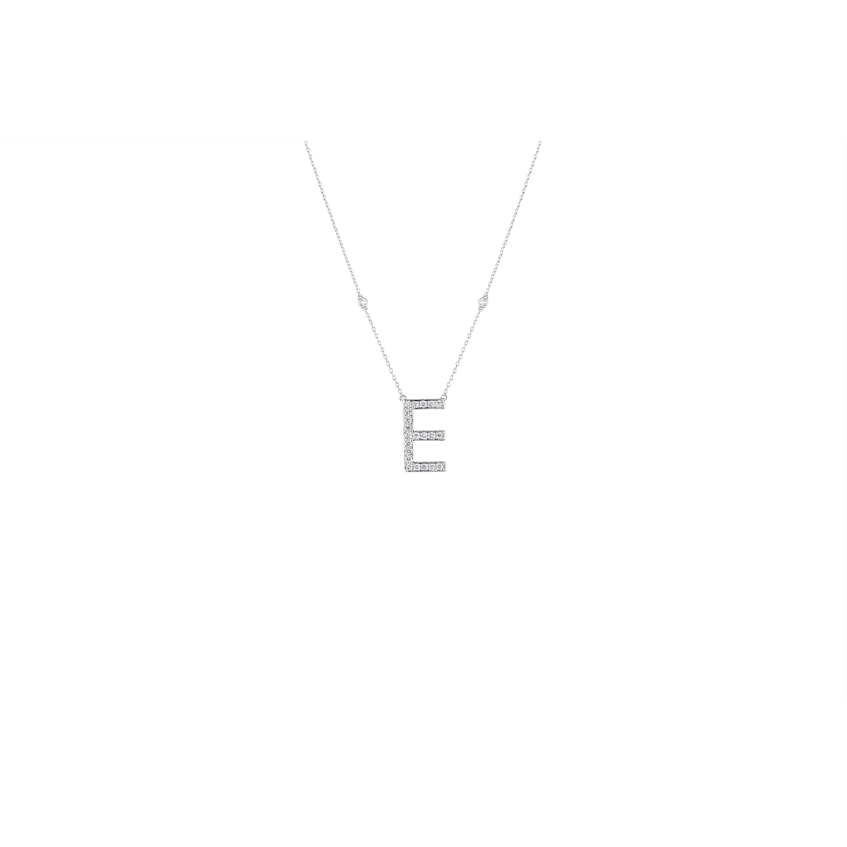 14K White Gold Diamond E Initial Necklace