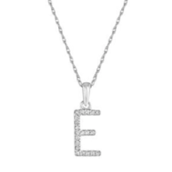 14K White Gold Diamond E Initial Pendant Necklace