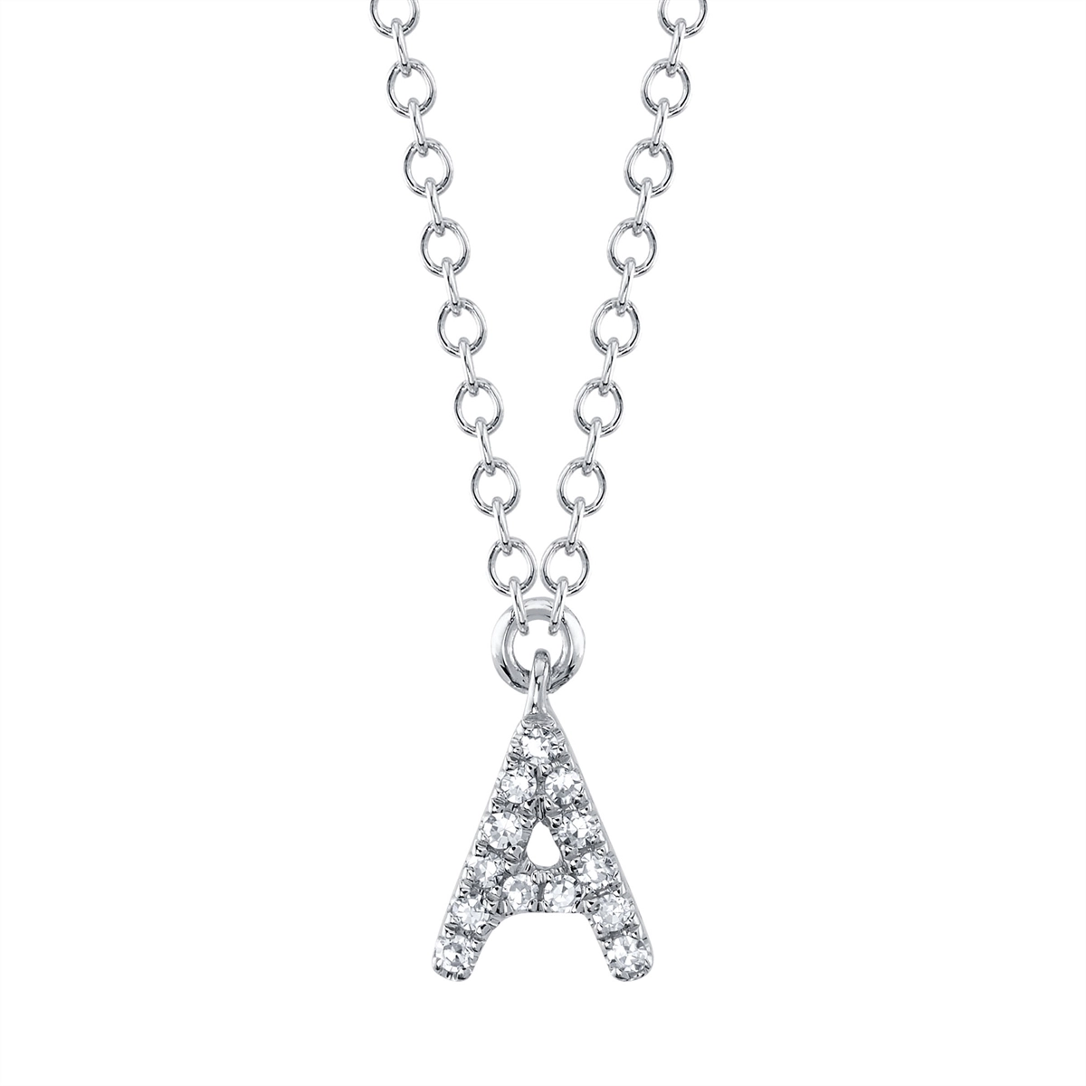 14K White Gold Diamond Initial A Necklace, 15-18 inch