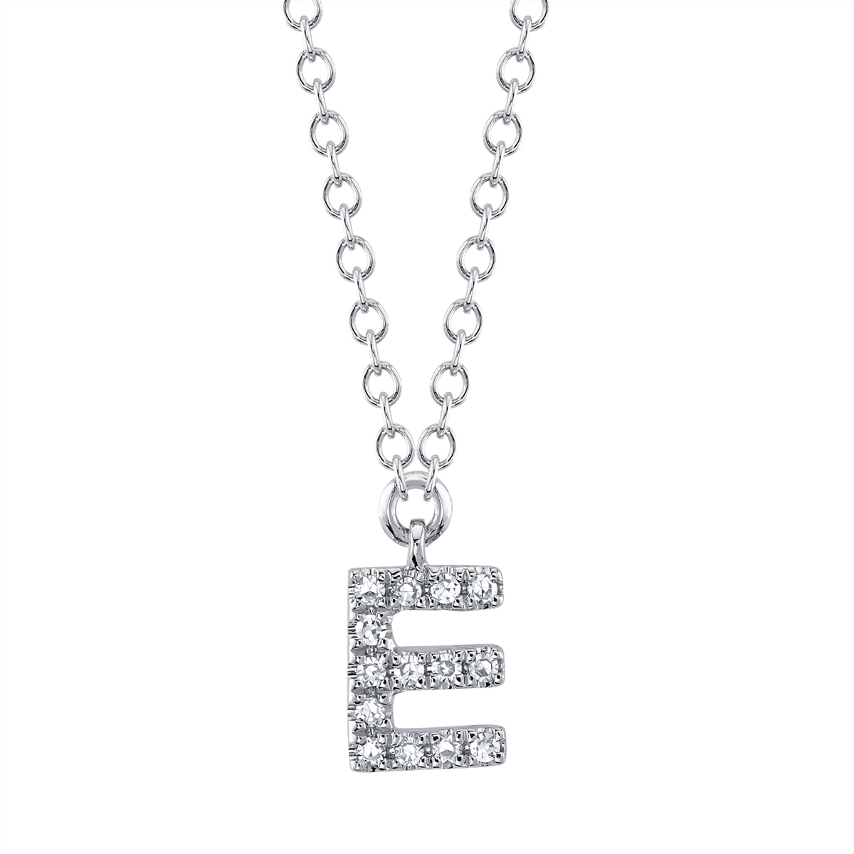 14K White Gold Diamond Initial E Necklace, 15-18 inch