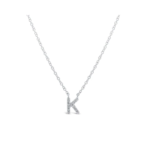 14K White Gold Diamond Initial K Necklace, 15-18 inch