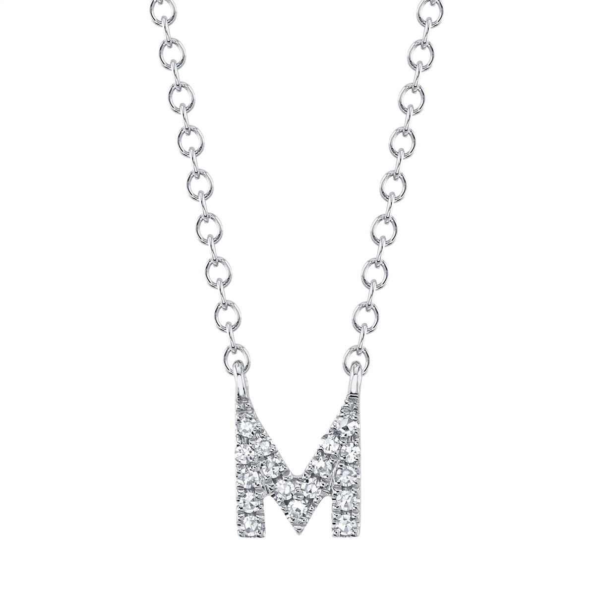 14K White Gold Diamond Initial M Necklace, 15-18 inch