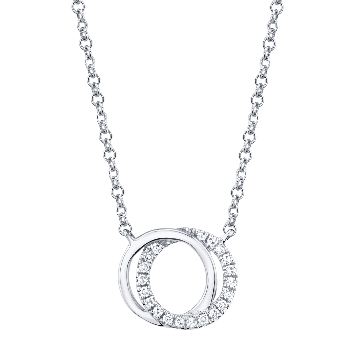 14K White Gold Diamond Interlocking Circles Necklace