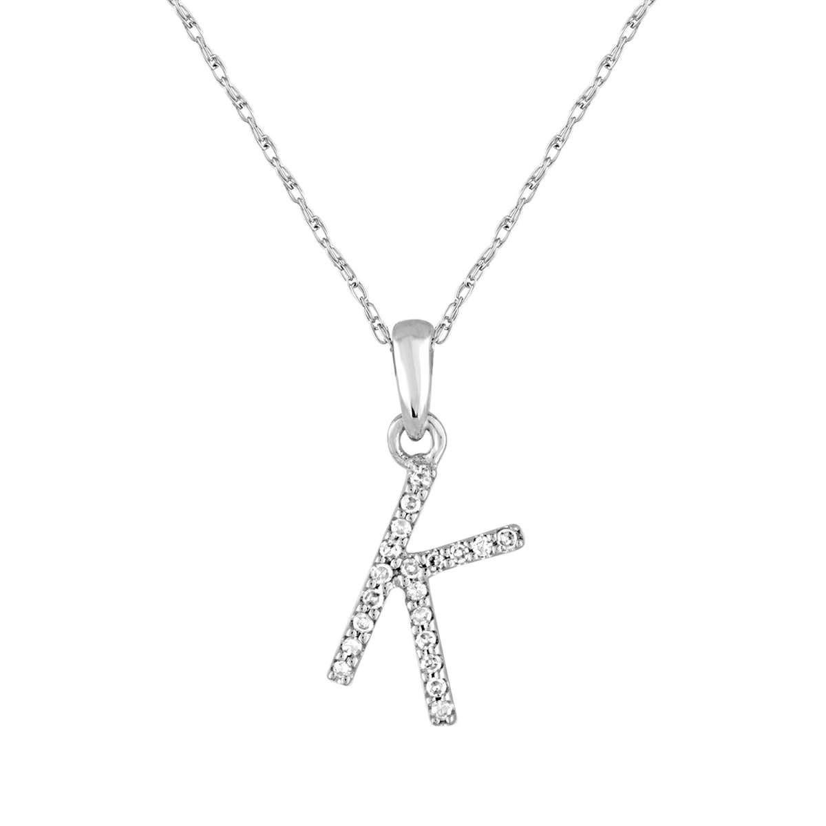 14K White Gold Diamond K Initial Pendant Necklace