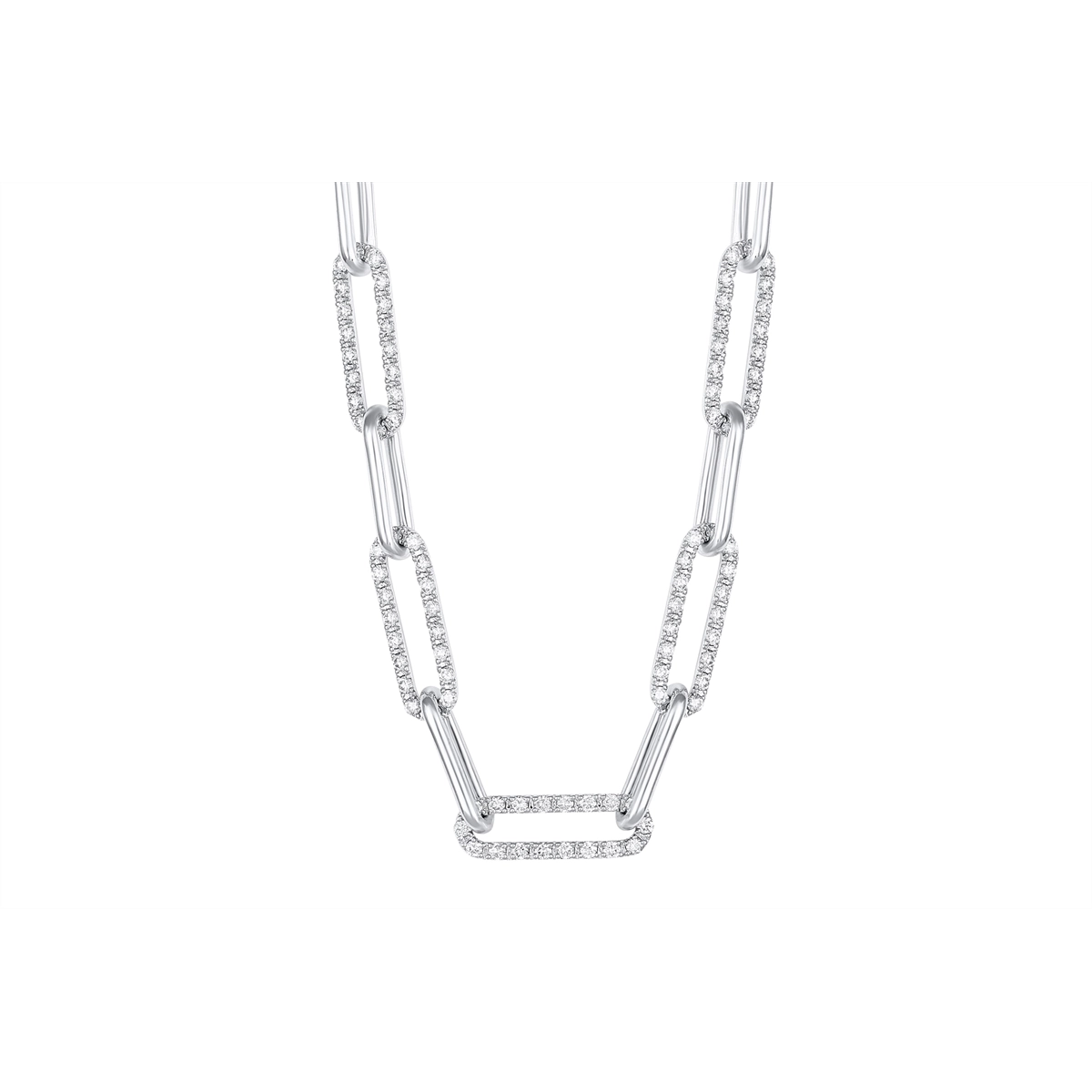 14K White Gold Diamond Link Chain Necklace