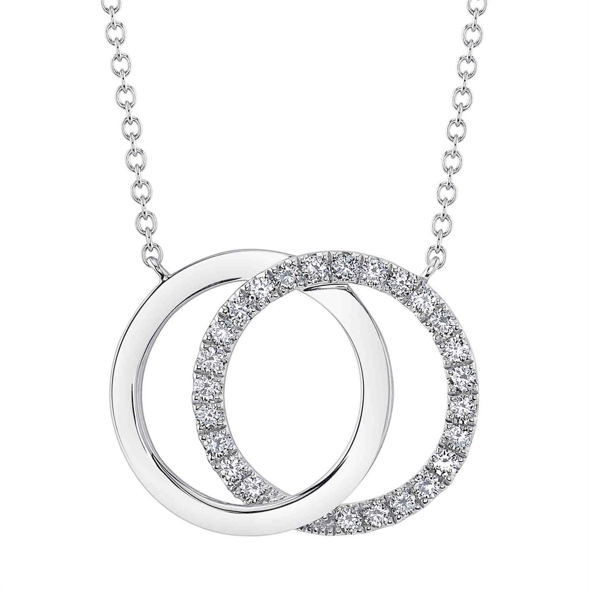 14K White Gold Diamond Love Knot Circle Necklace