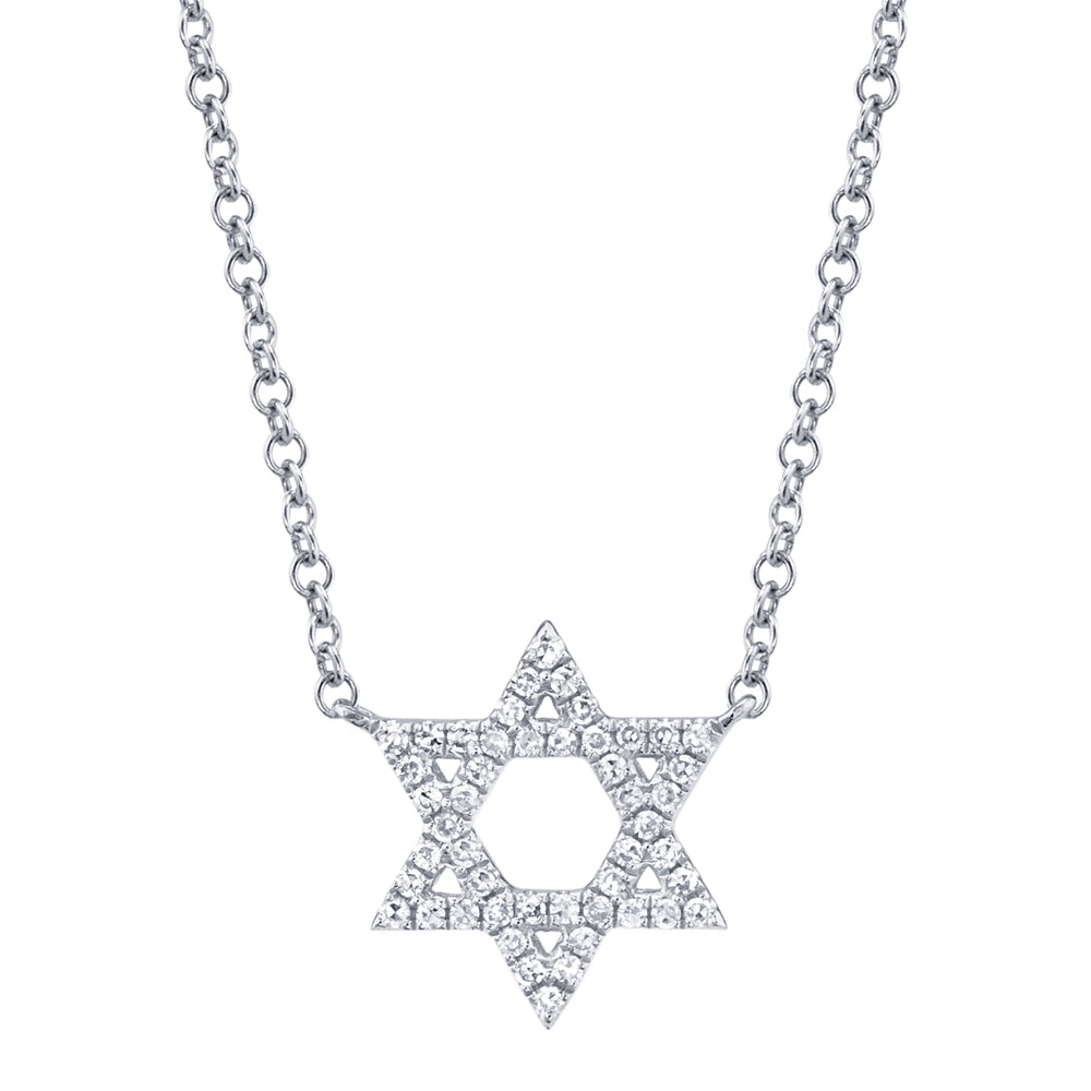 14K White Gold Diamond Star of David Necklace