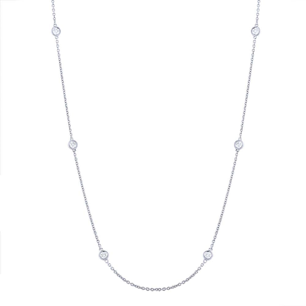 14K White Gold Diamond Station Necklace, 15-18 inch