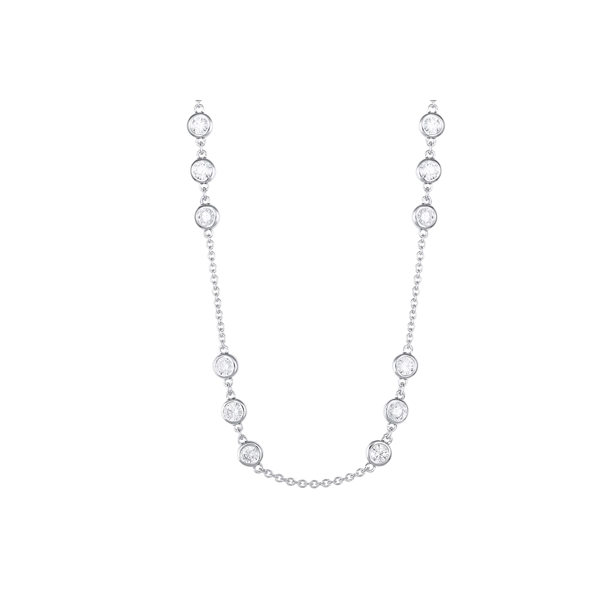 14K White Gold Diamond Station Necklace