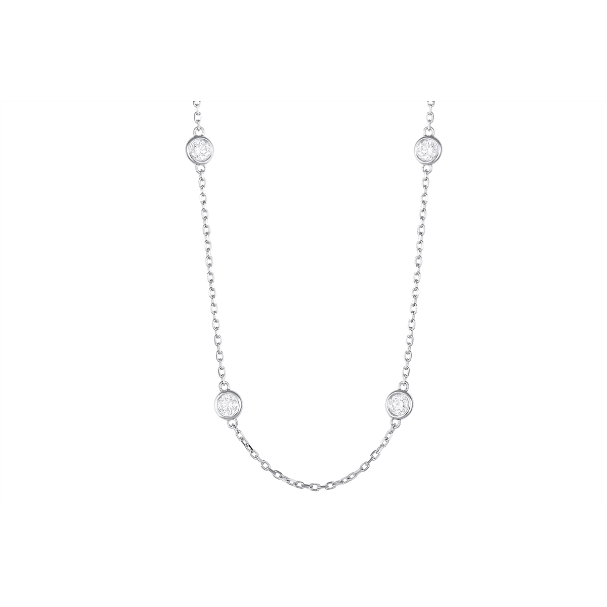 14K White Gold Diamond Station Necklace