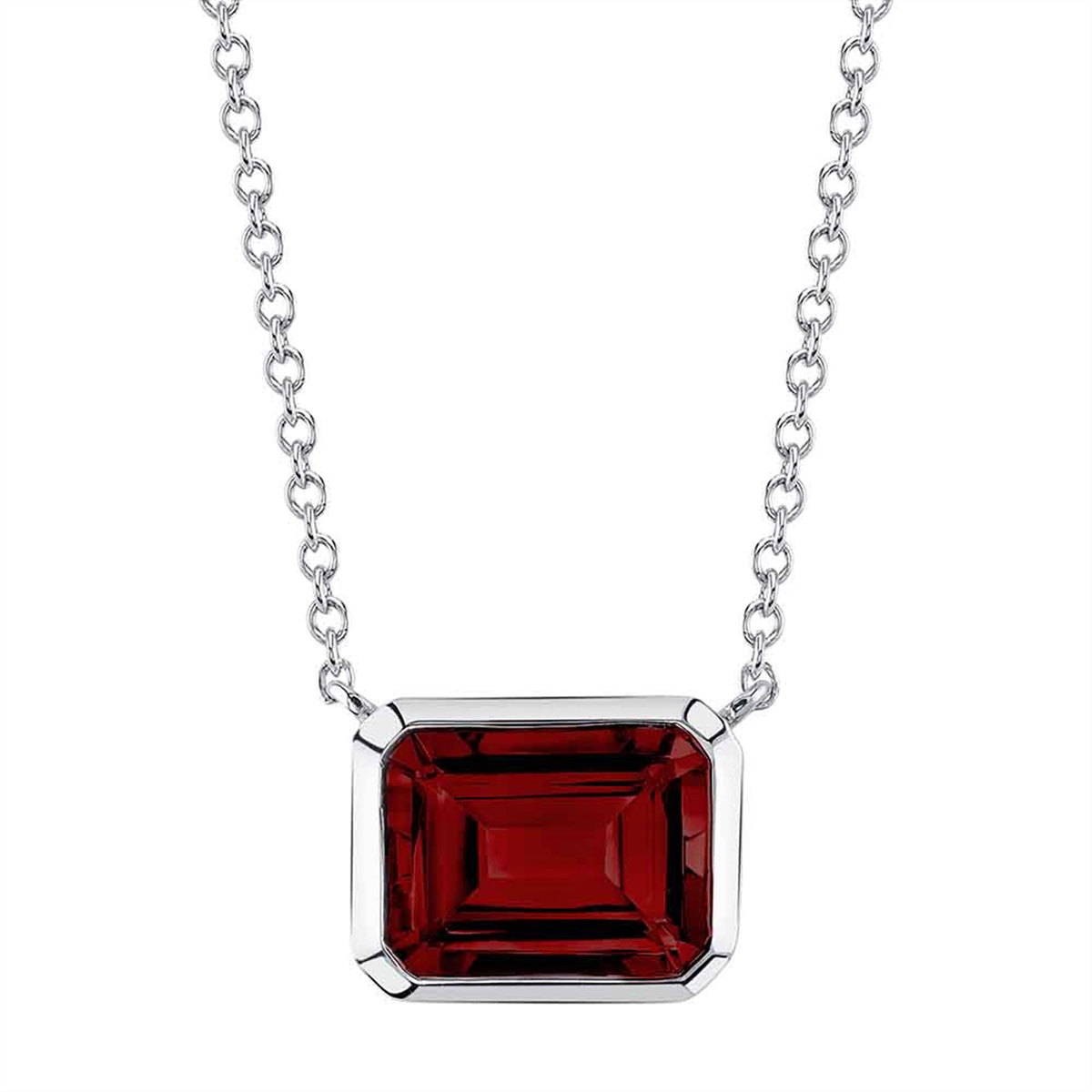 14K White Gold Garnet Necklace