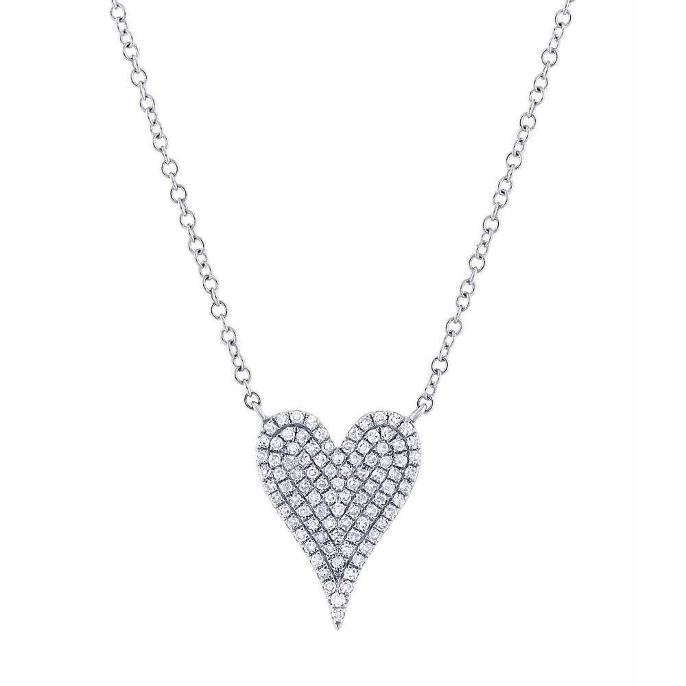 14K White Gold Heart Necklace with Pave Diamonds