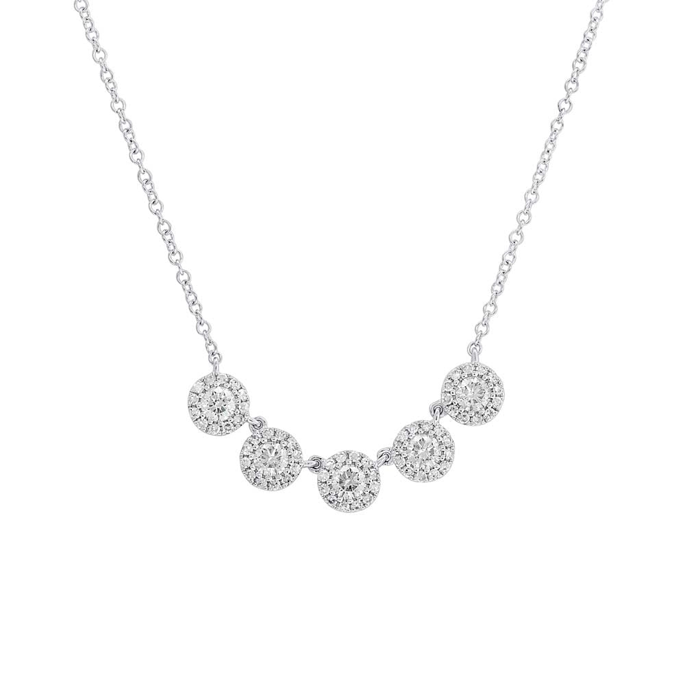 14K White Gold Necklace with 5 Diamond Halos