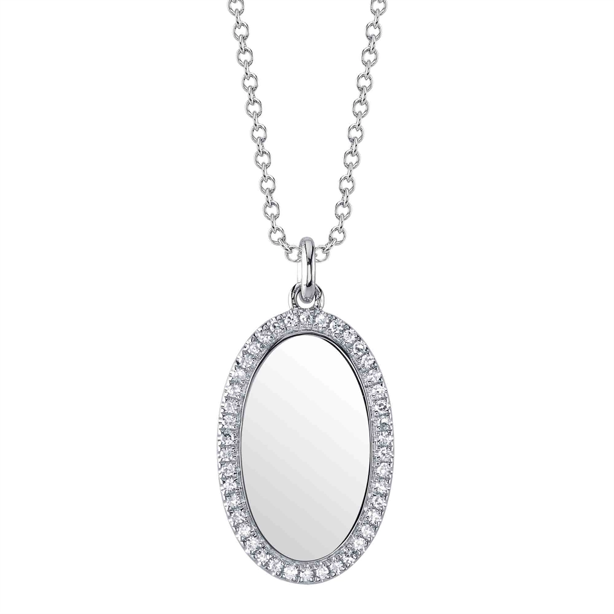 14K White Gold Oval Diamond Halo Pendant Necklace