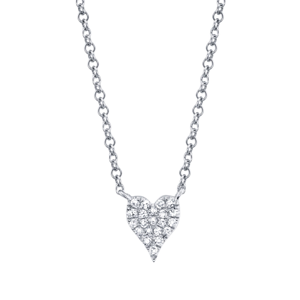 14K White Gold Pave Diamond Heart Necklace