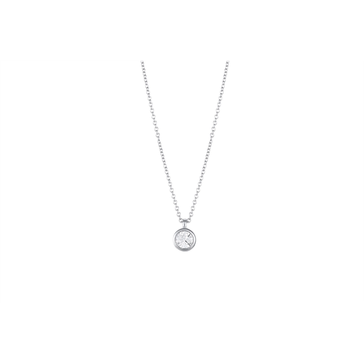 14K White Gold Round Bezel Set Diamond Necklace