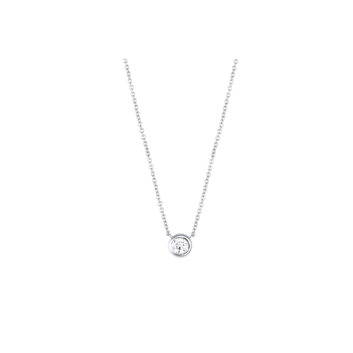 14K White Gold Round Bezel Set Diamond Necklace