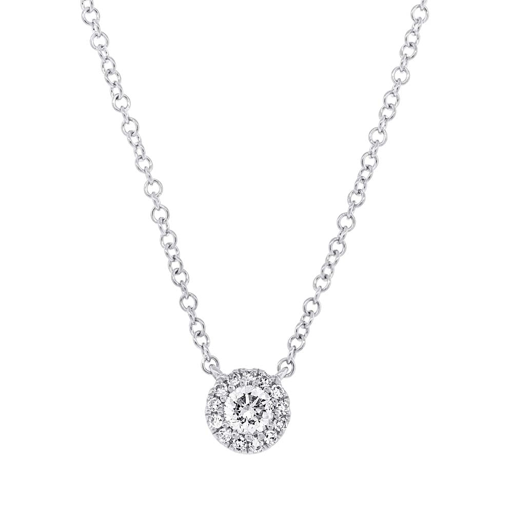 14K White Gold Round Diamond Station Pendant Necklace