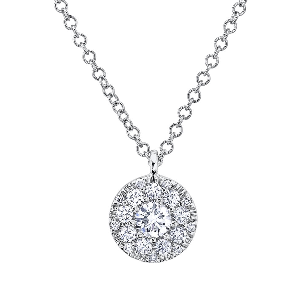 14K White Gold Round Diamond with Halo Necklace