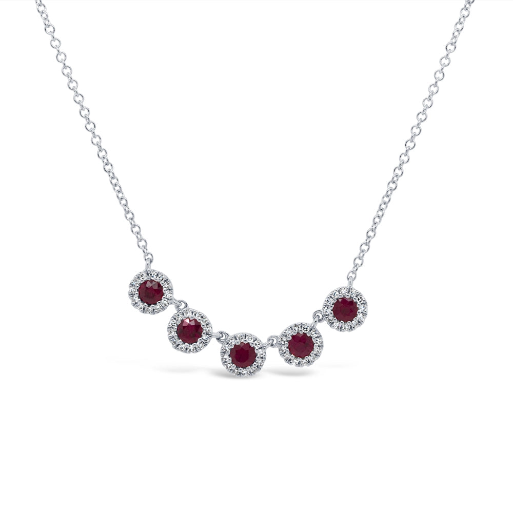 14K White Gold Ruby & Diamond 5 Station Necklace