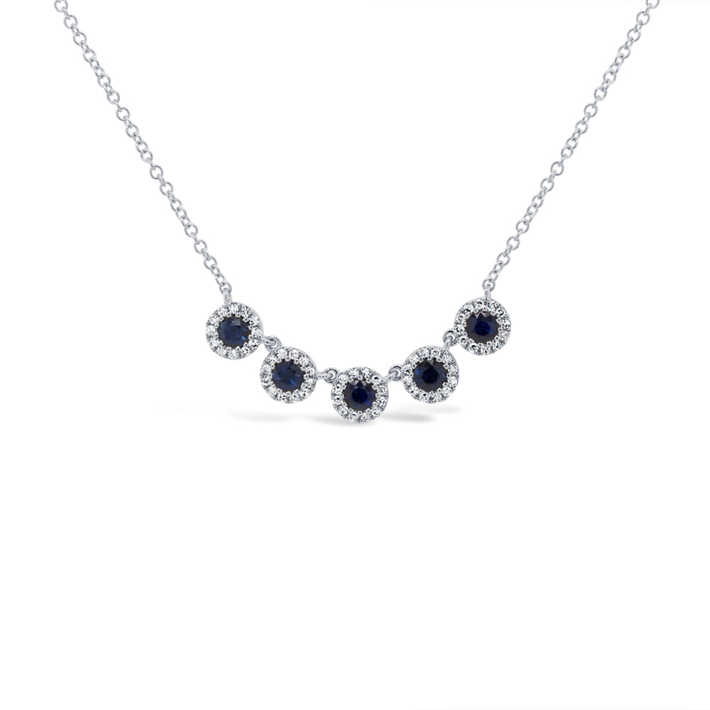 14K White Gold Sapphire & Diamond 5 Station Necklace