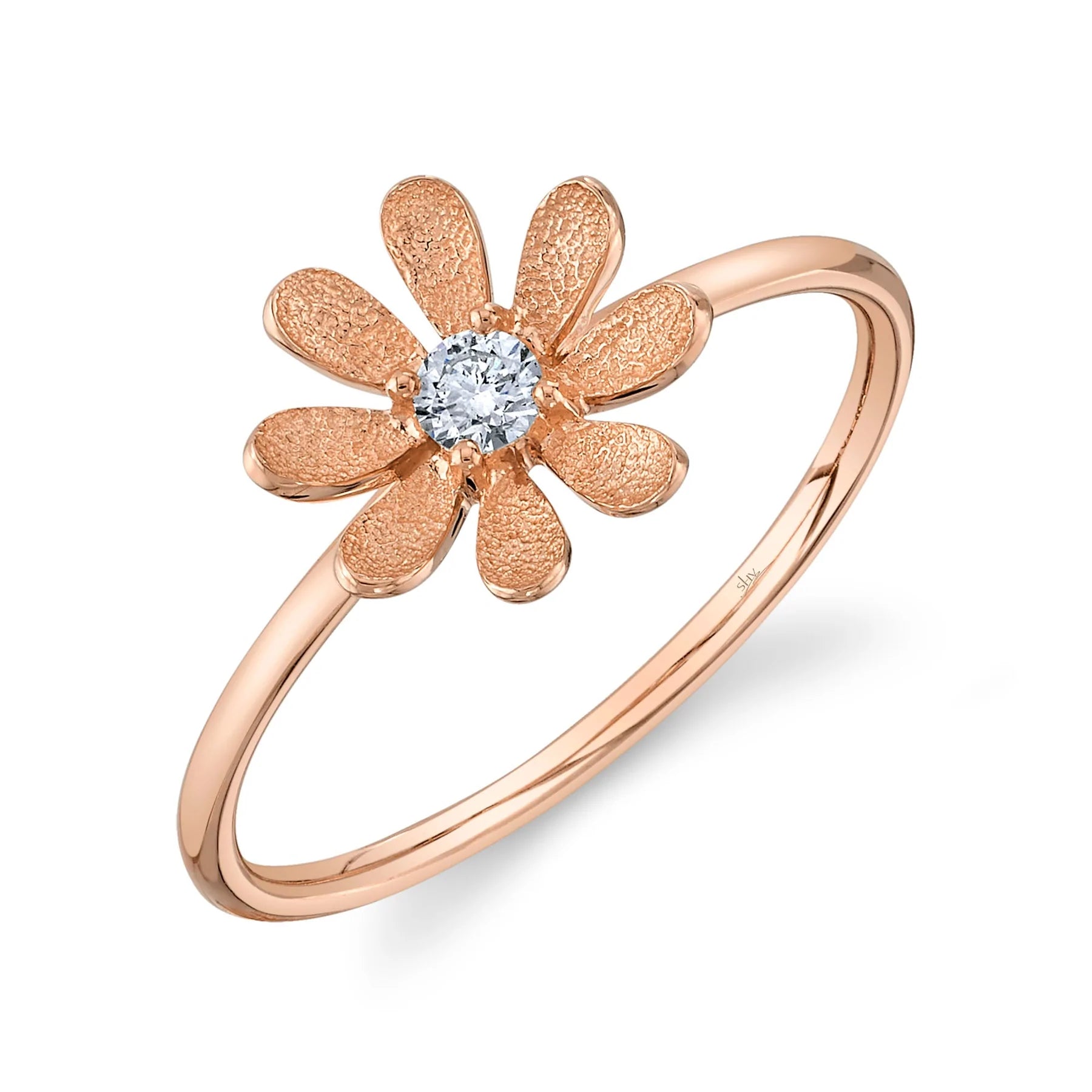 14K White, Yellow or Rose Gold 0.08 Carat Diamond Flower Ring