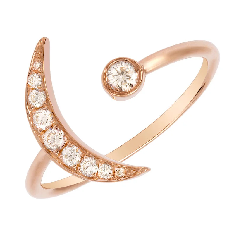 14K White, Yellow or Rose Gold Diamond Open Moon Ring