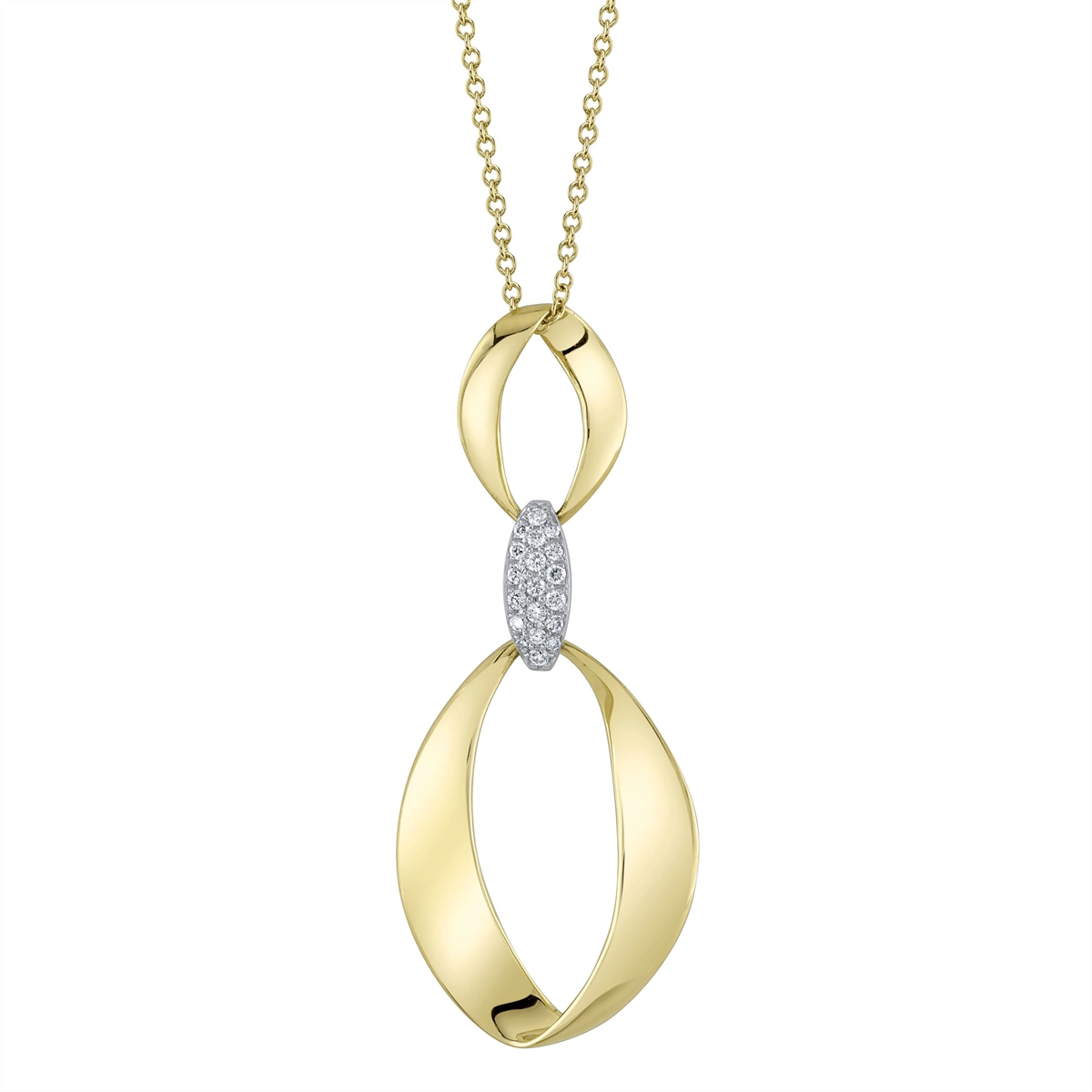 14K Yellow and White Gold Double Oval Pendant with White Gold Diamond Connector Necklace