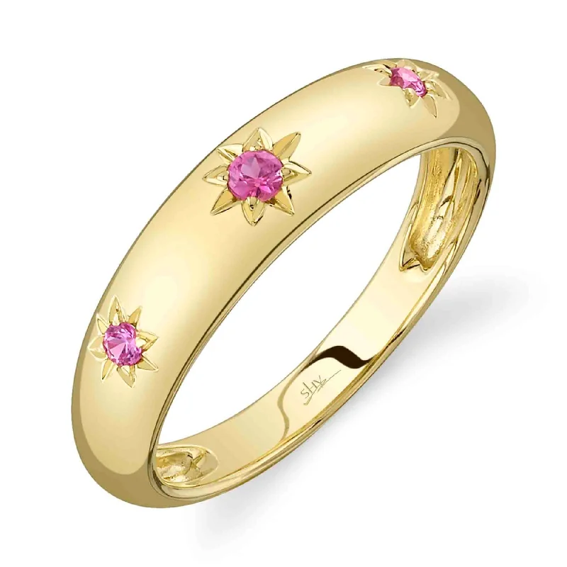 14K Yellow Gold 0.11 Carat Pink Sapphire Starburst Gypsy Ring