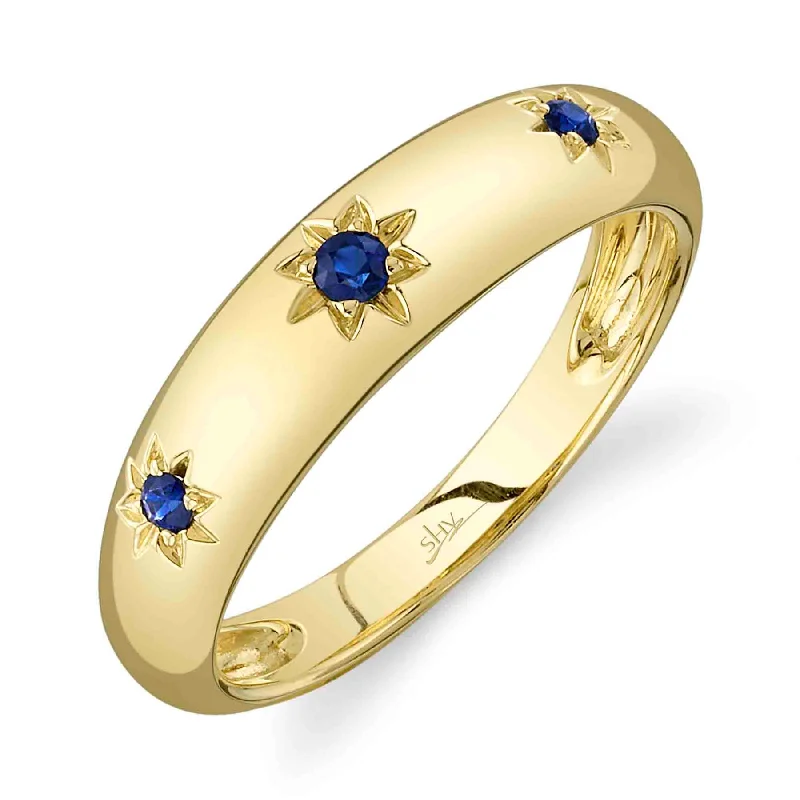 14K Yellow Gold 0.11 Carat Sapphire Starburst Gypsy Ring