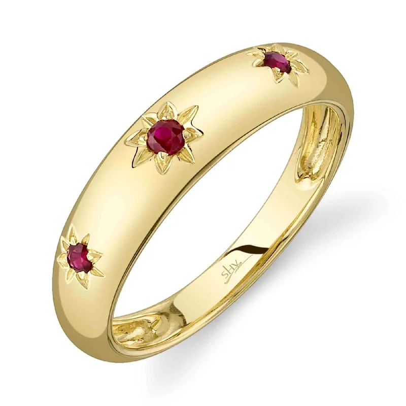 14K Yellow Gold 0.13 Carat Ruby Starburst Gypsy Ring