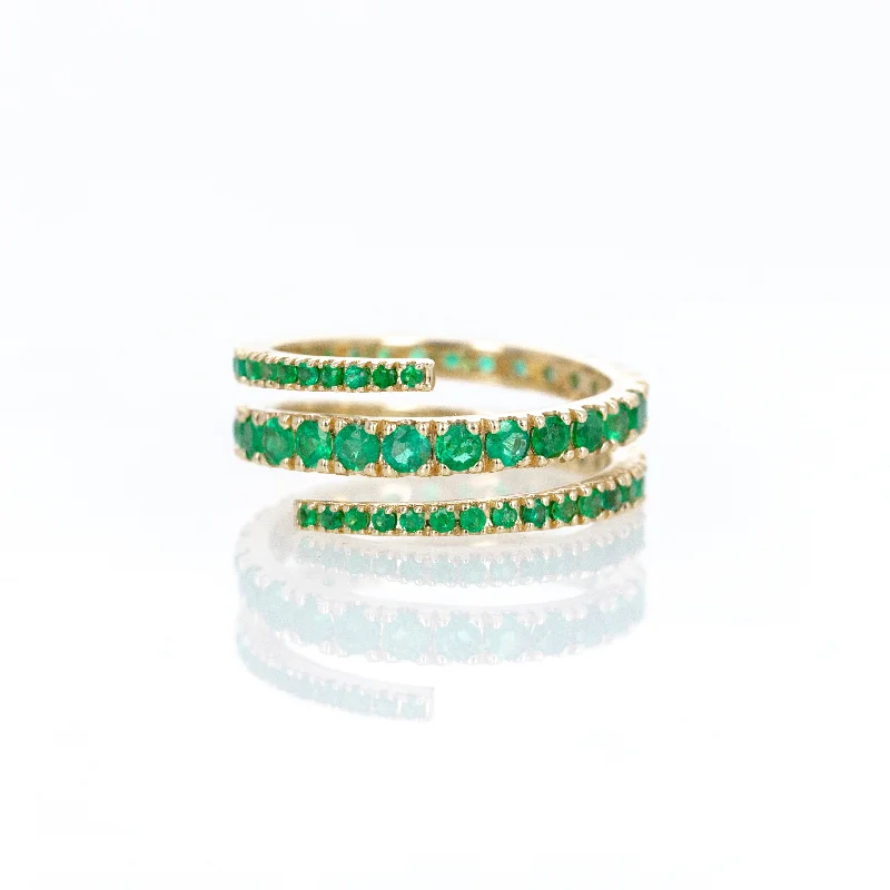 14K Yellow Gold Emerald Eternity Wrap Ring