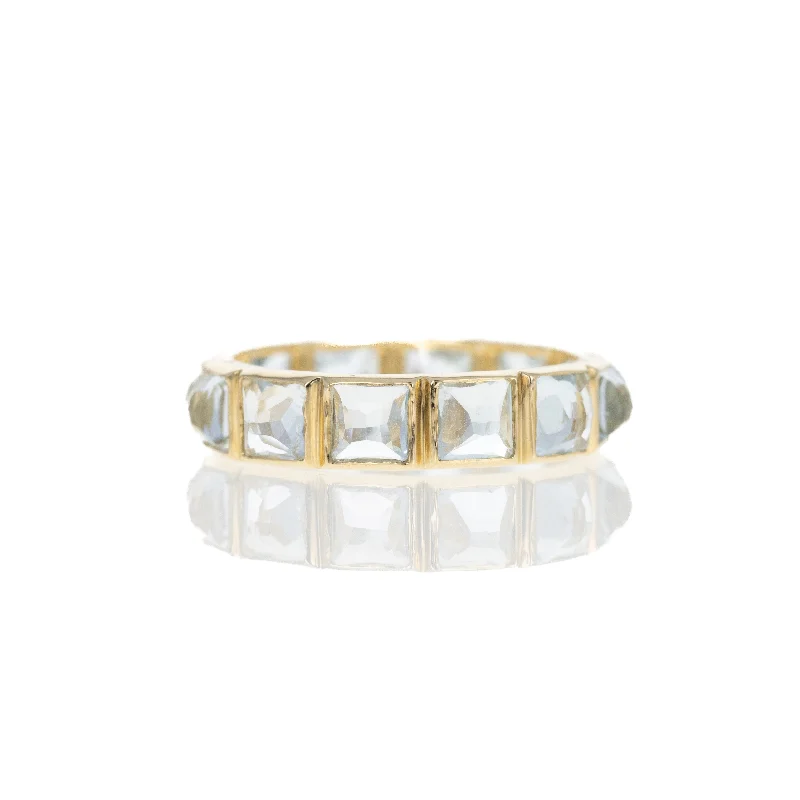 14K Yellow Gold 3.32 Carat Aquamarine Eternity Band