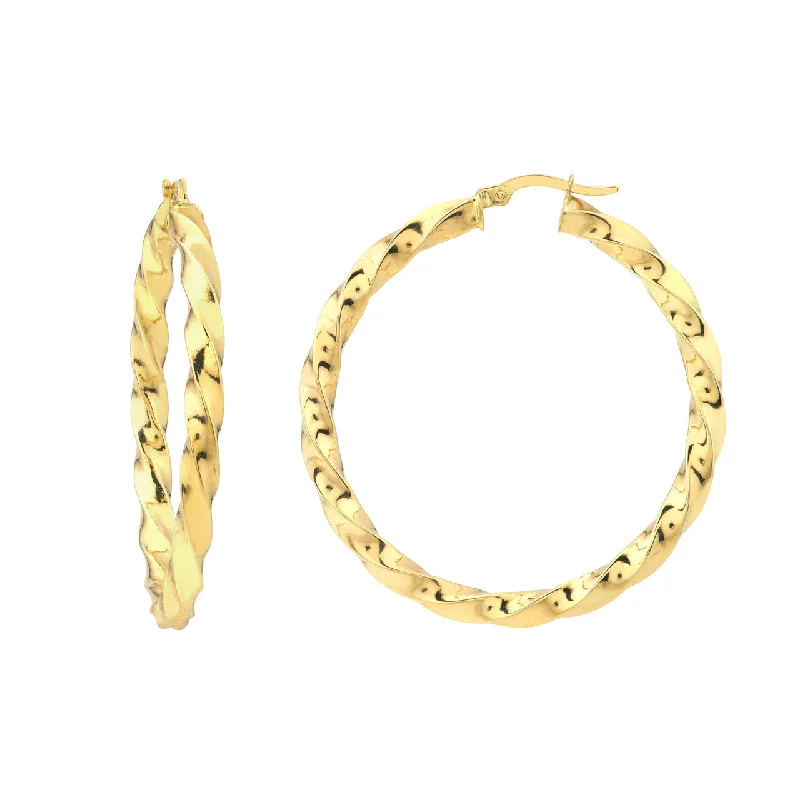 14K Yellow Gold 3x35mm Tight Twist Round Hoop Earring