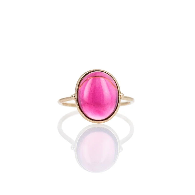 14K Yellow Gold 4.90 Carats Cabochon Pink Tourmaline Bezel Ring