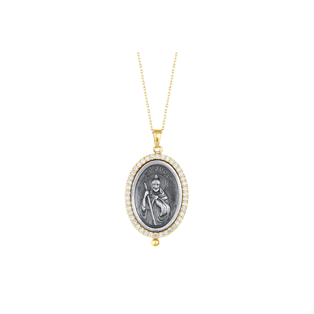 14K Yellow Gold and Sterling Silver St. Jude Pendant with Diamonds and Chain