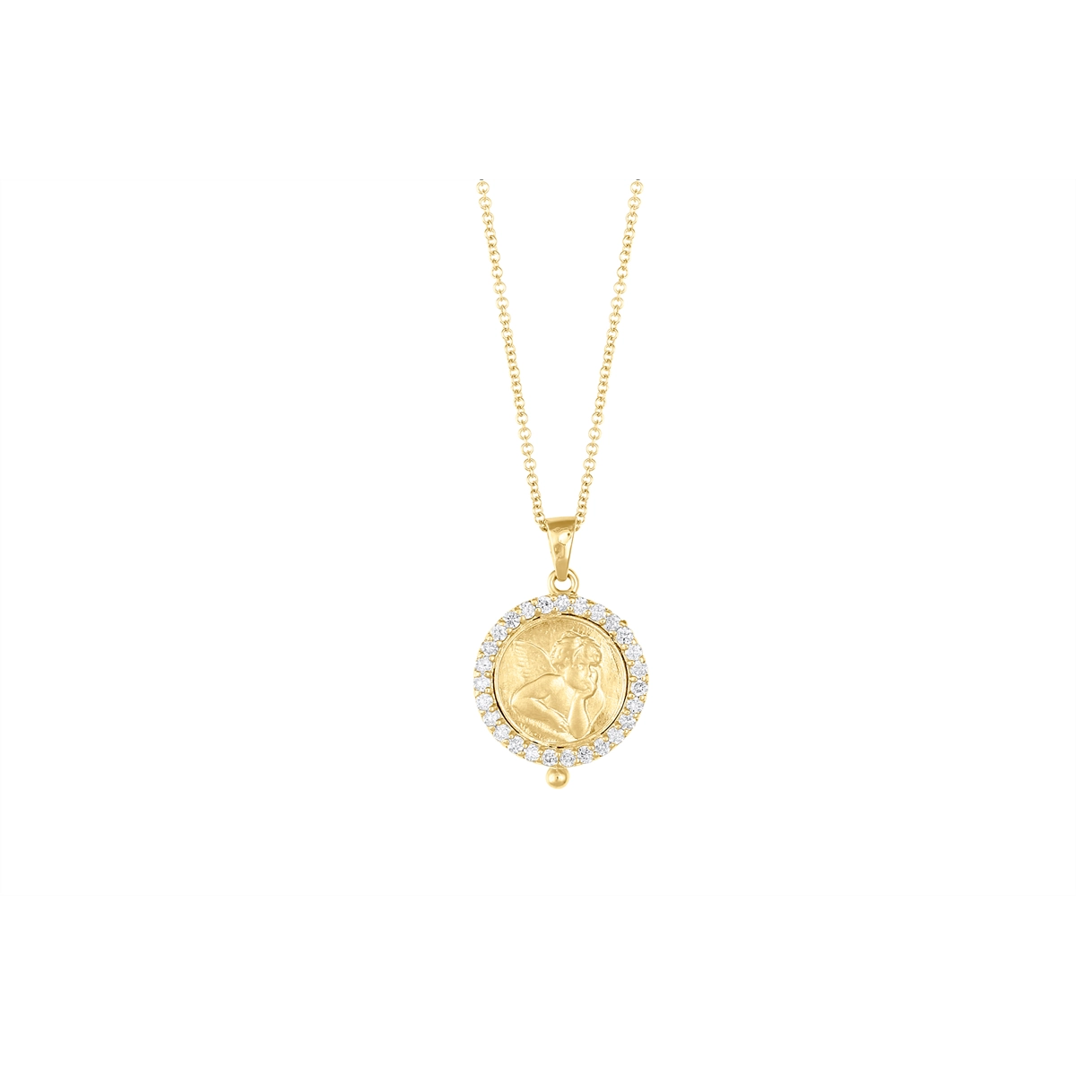 14K Yellow Gold Angel Pendant with Diamonds and Chain