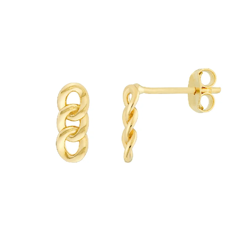 14K Yellow Gold Triple Link Stud Earring