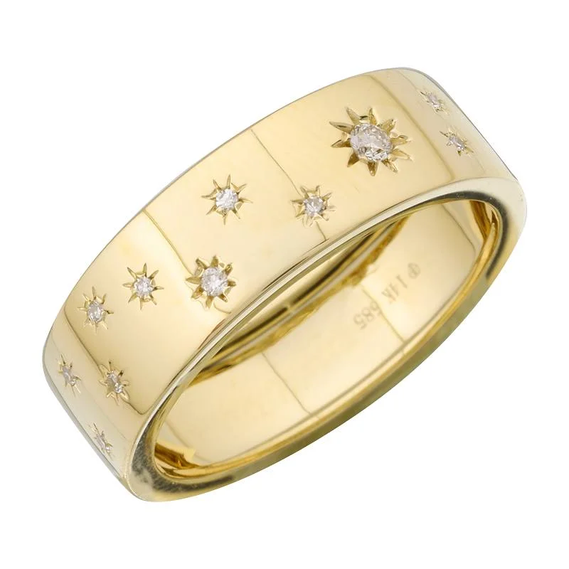 14K Yellow Gold Diamond Celestial Wide Band