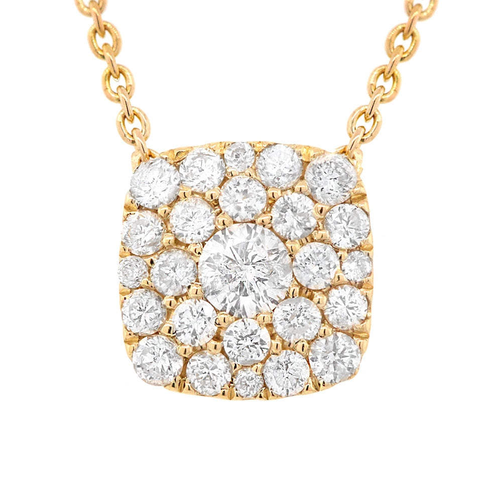 14K Yellow Gold Diamond Cluster Necklace, 15-18 inch