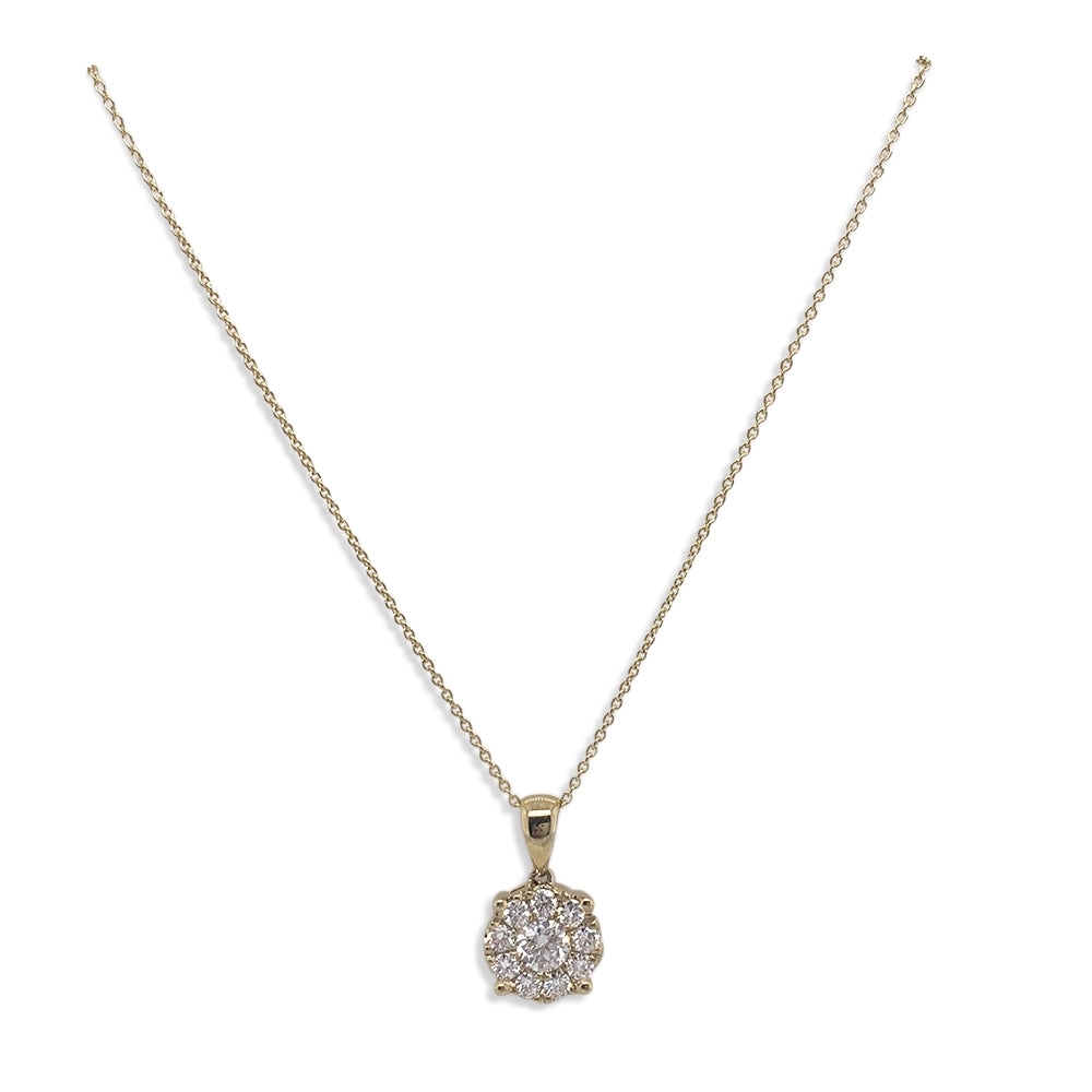 14K Yellow Gold Diamond Cluster Necklace, 15-18 inch